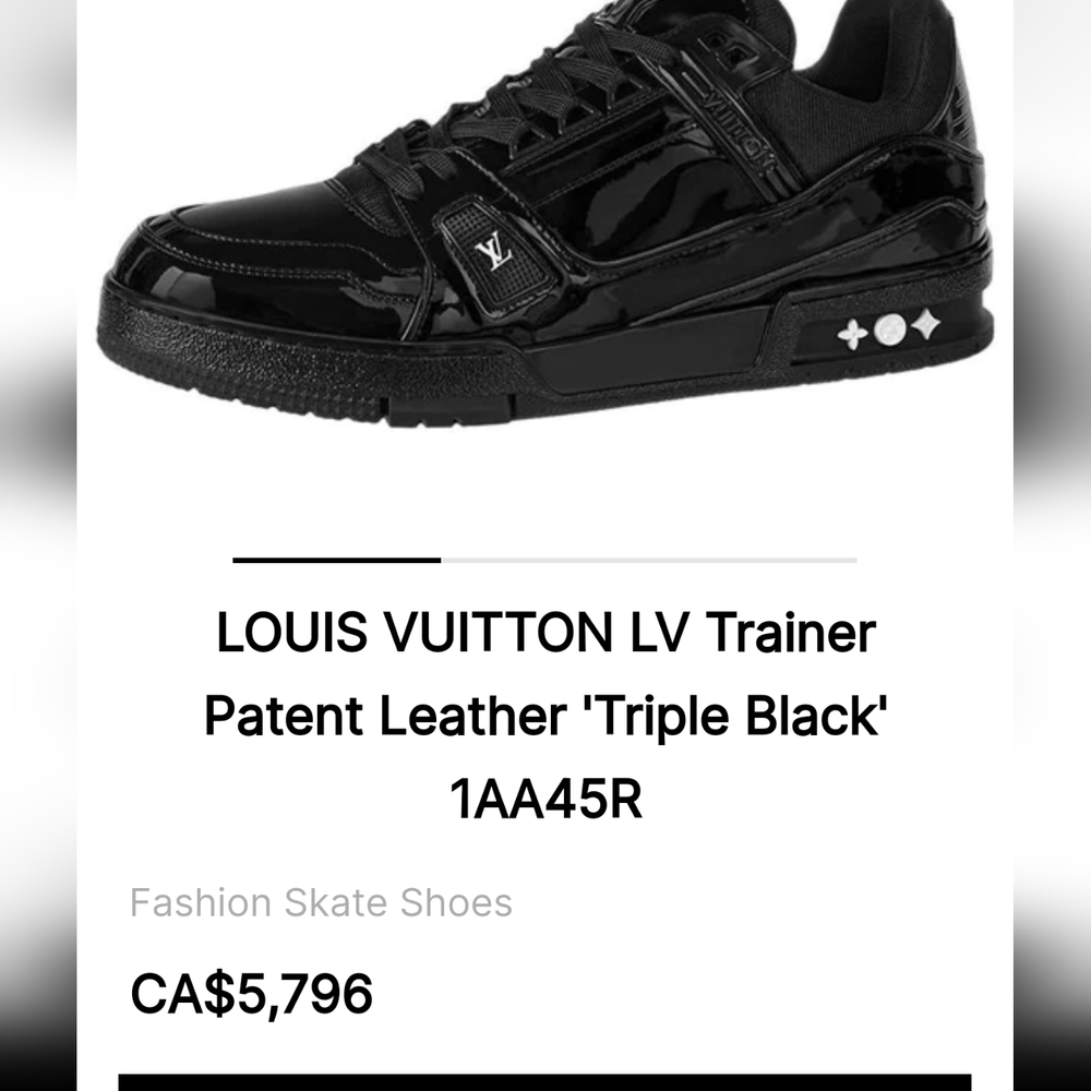 Louis Vuitton LV Trainer;  Patent Leather; Triple Black; 1AA45R; Size 9